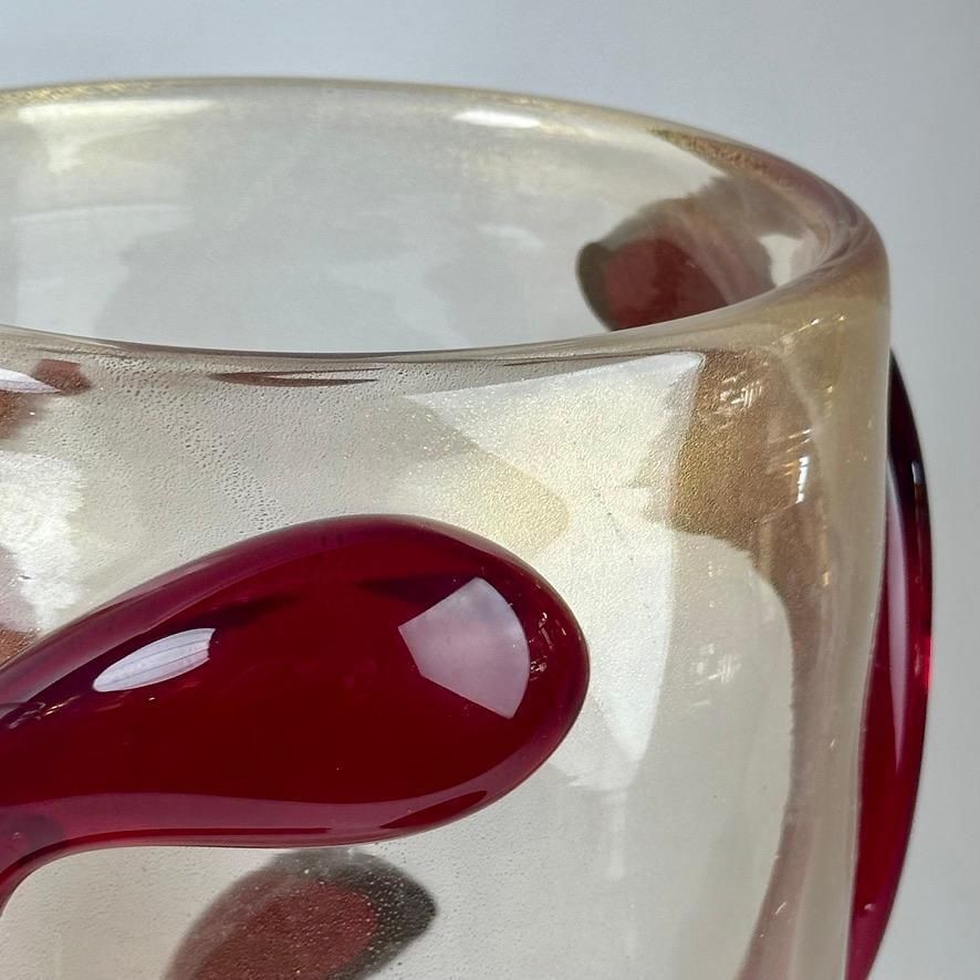 Late 20th Century Pair Of Transparent Murano Art Glass W/ Red Applications Vases photo for sale