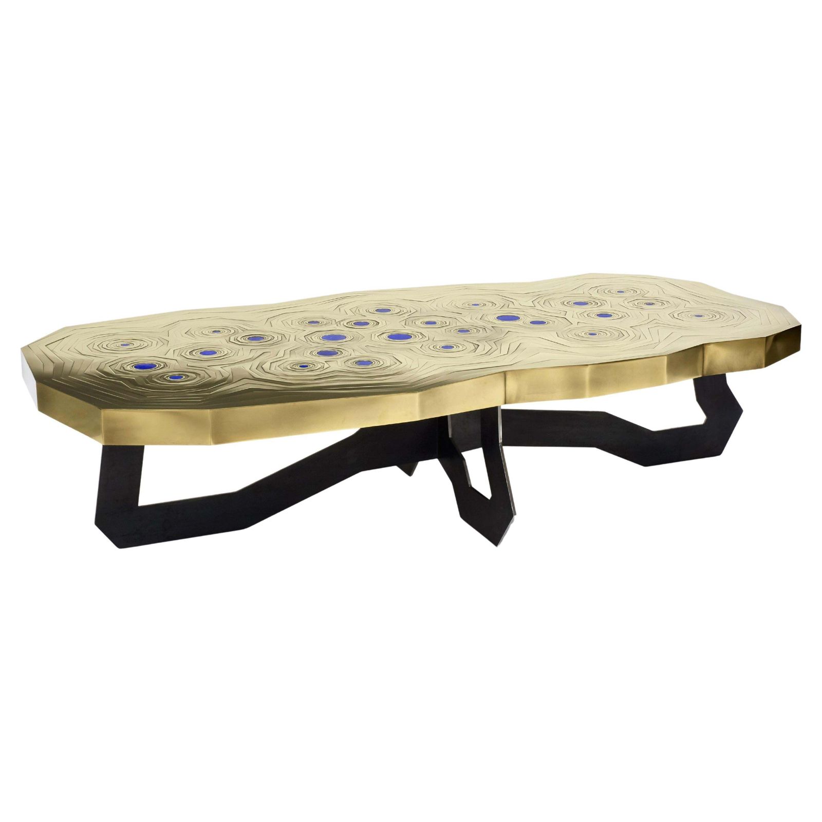 Brass Mosaic W/ Lapis Lazuli & Black Steel "Echo" Coffee Table By Erwan Boulloud