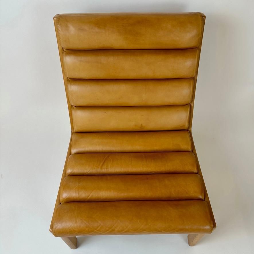 Mid Century Modern Swedish Oak & Cognac Leather Lounge Chair By K. E. Ekselius photo for sale