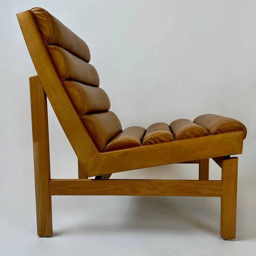 Mid Century Modern Swedish Oak & Cognac Leather Lounge Chair By K. E. Ekselius photo Furniture
