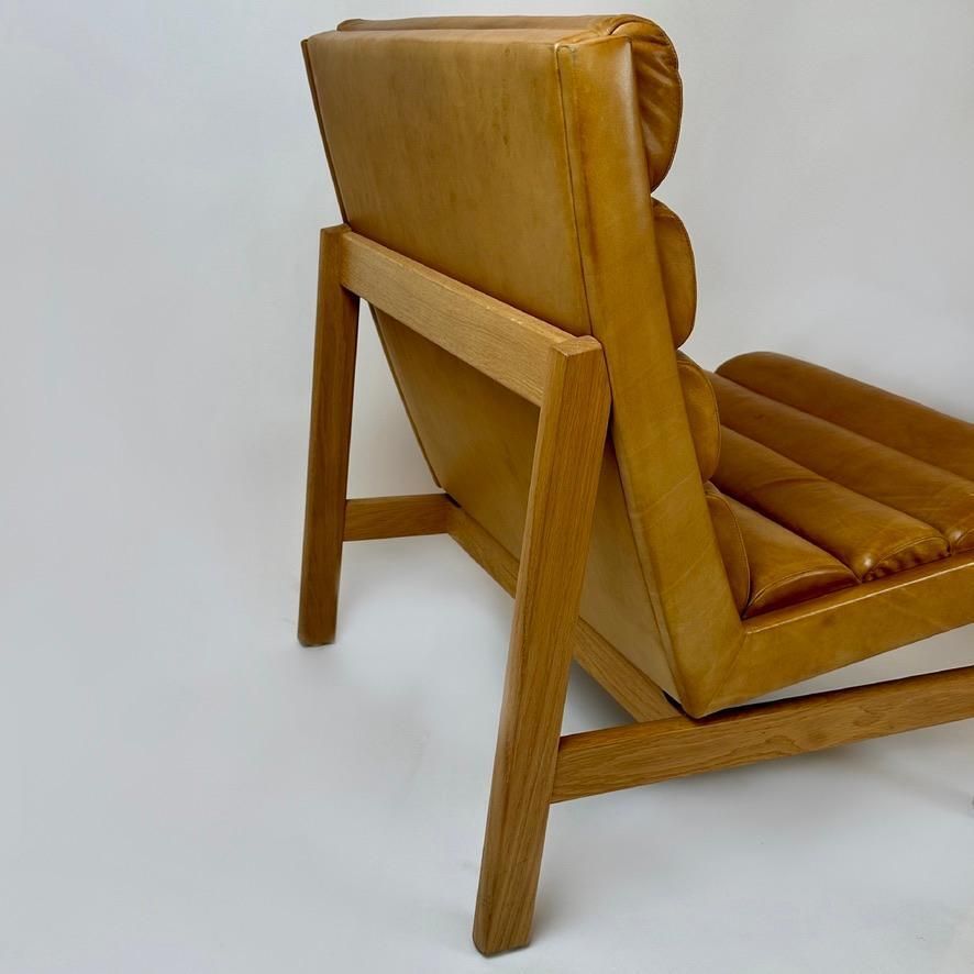 Mid Century Modern Swedish Oak & Cognac Leather Lounge Chair By K. E. Ekselius photo vintage