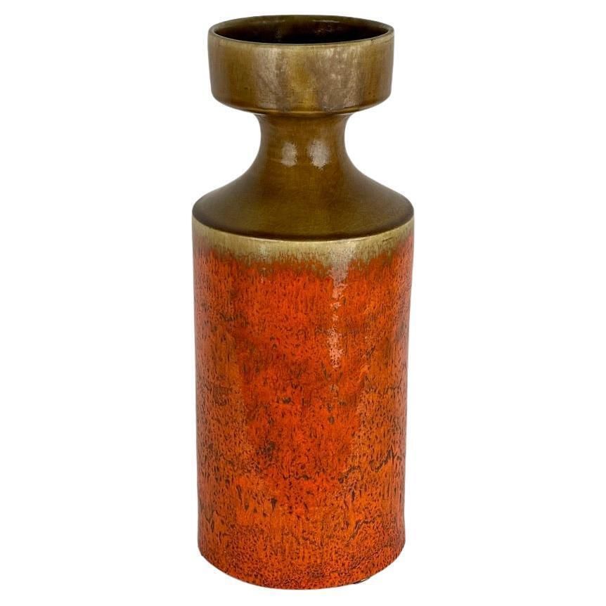 Late 20th Century Large Orange & Ocher Sculptural Ceramic Vase By Bruno Gambone