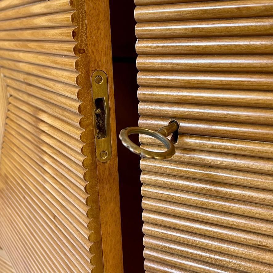 11058.0 Mid Century Modern Pair Of Italian Cherry Veneer Cabinets W/ Breadsticks Doors photo