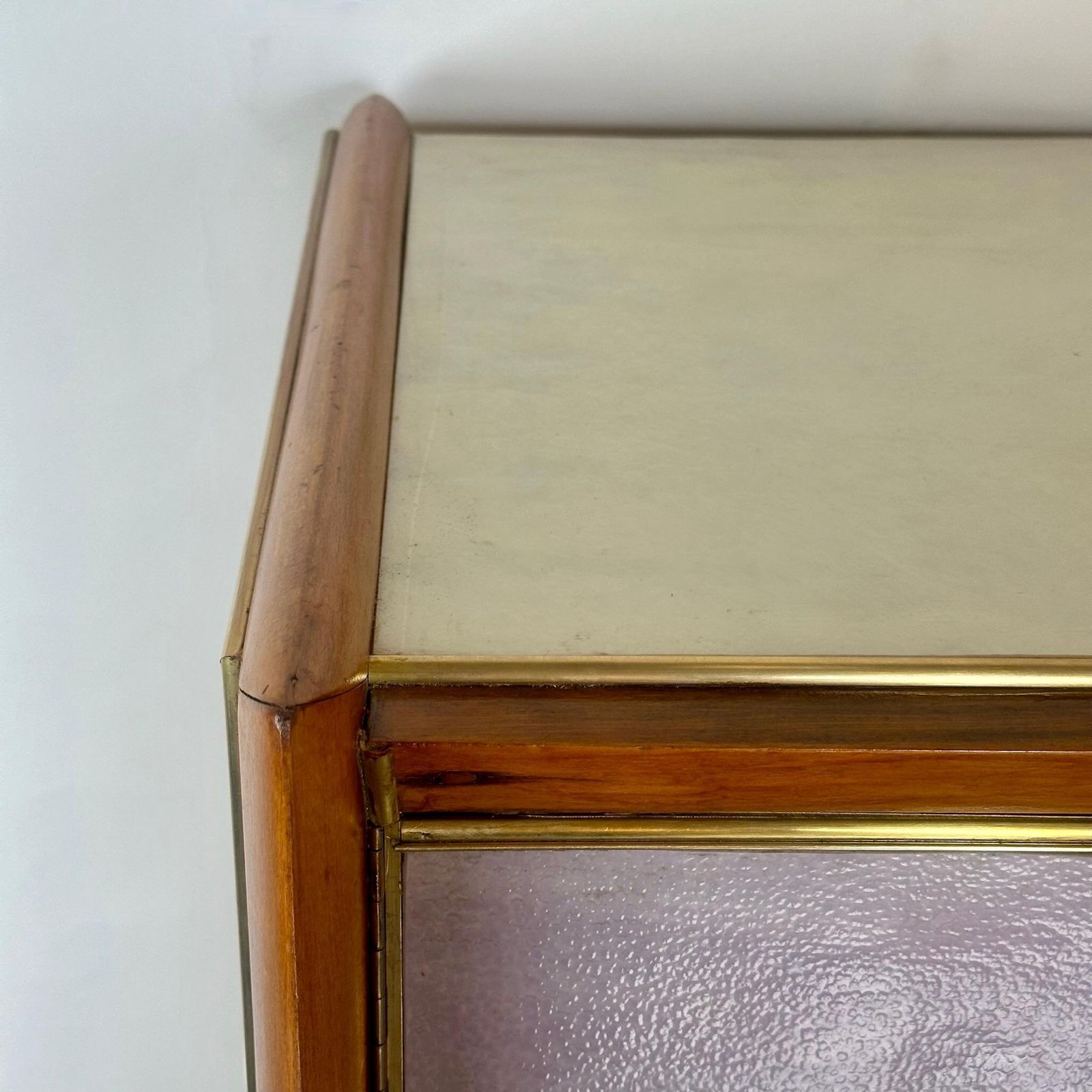 Mid Century Modern Beech Wood, Brass, Mirror & Murano Art Glass Dry Bar Cabinet photo buy
