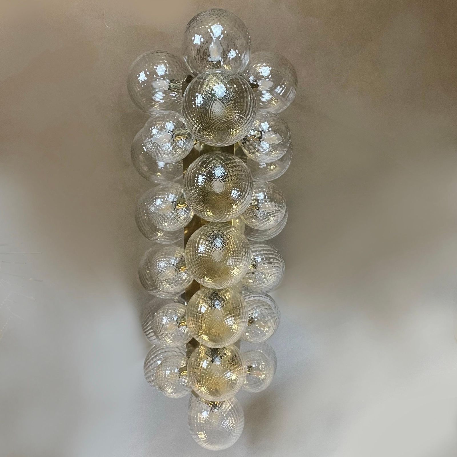 Late20th Century Italian Brass W/ Transparent Murano Art Glass Boules Chandelier photo furniture