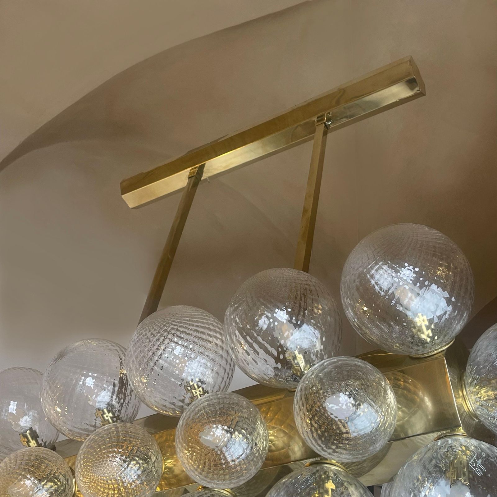 Late20th Century Italian Brass W/ Transparent Murano Art Glass Boules Chandelier photo 11909.0