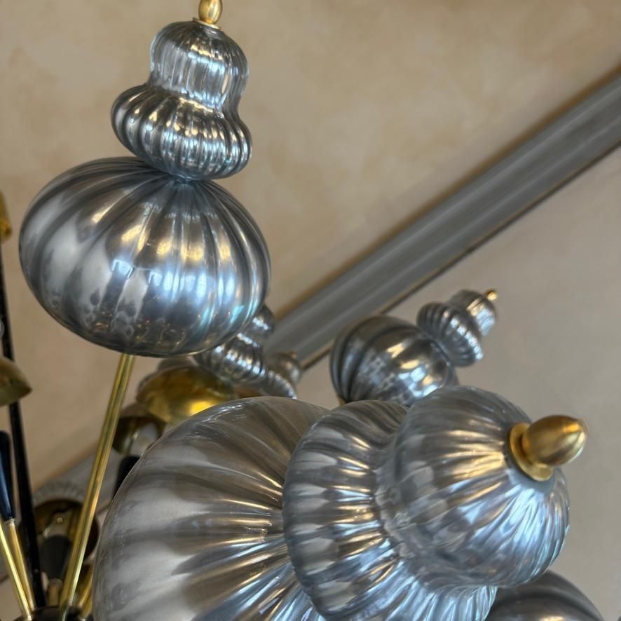 photo buy Late 20th Century Silver Blown Murano Glass Elements & Brass Sputnik Chandelier