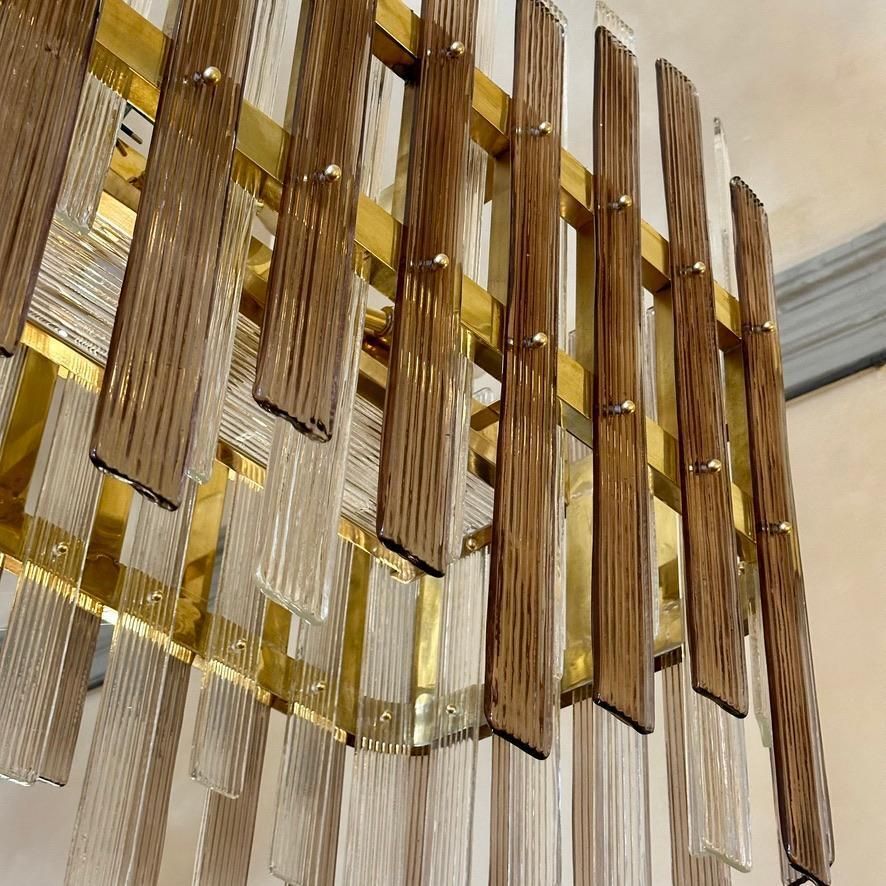 Late 20th Century Brass W/ Brown & Transparent Murano Art Glass Chandelier photo for sale
