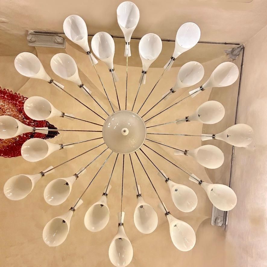 Late 20th Century White Murano Blown Glass & Brass Large Round Chandelier photo furniture