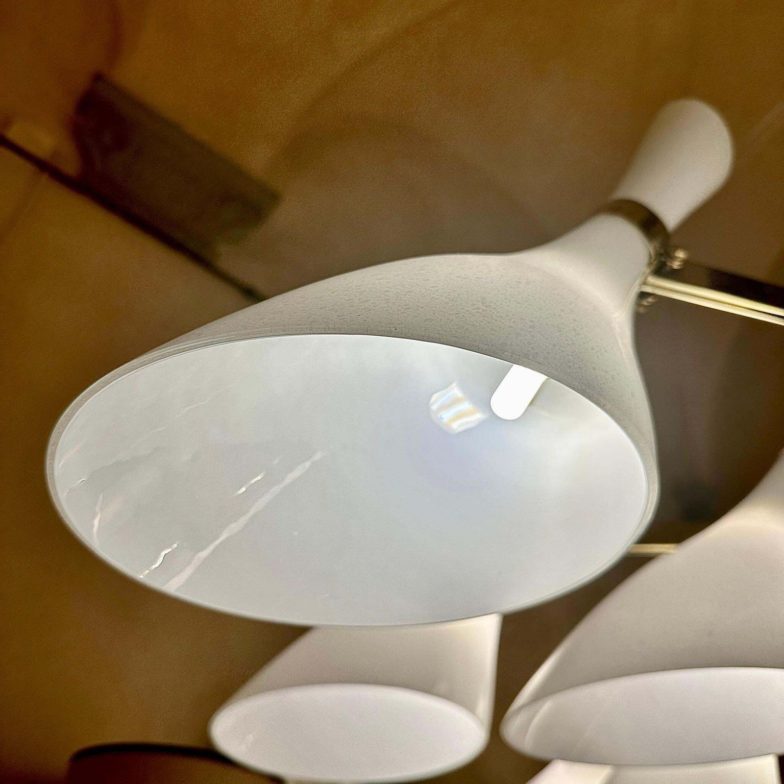photo furniture Late 20th Century White Murano Blown Glass & Brass Large Round Chandelier