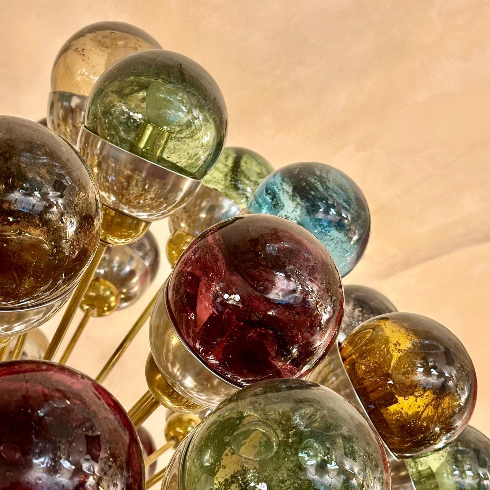 Late 20th Century Nickel & Brass Sputnik Chandelier W/ Murano Art Glass Boules photo vintage