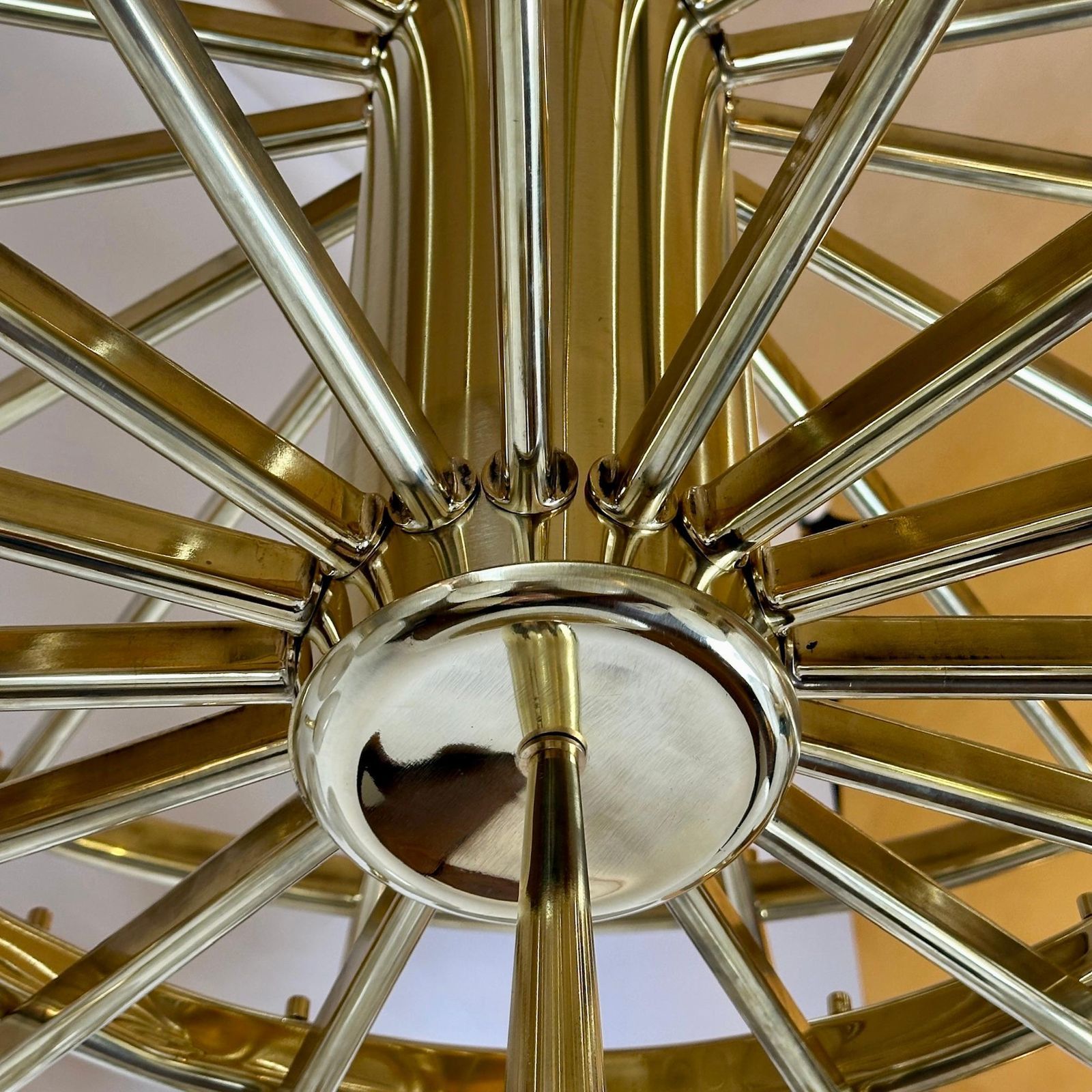 Late 20th Century Brass Double Tier Chandelier With Marbled Murano Glass Boules photo vinterior
