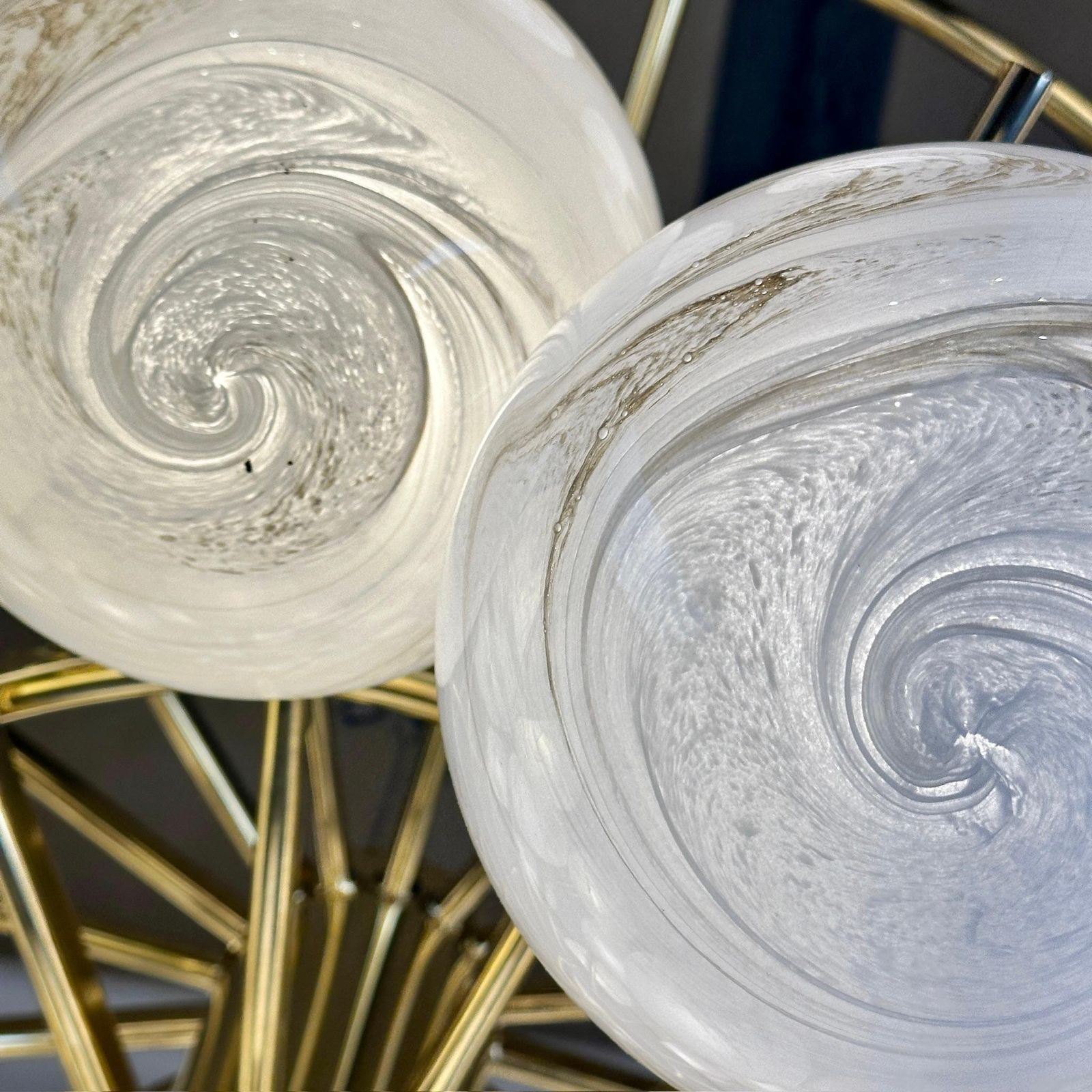 photo furniture Late 20th Century Brass Double Tier Chandelier With Marbled Murano Glass Boules