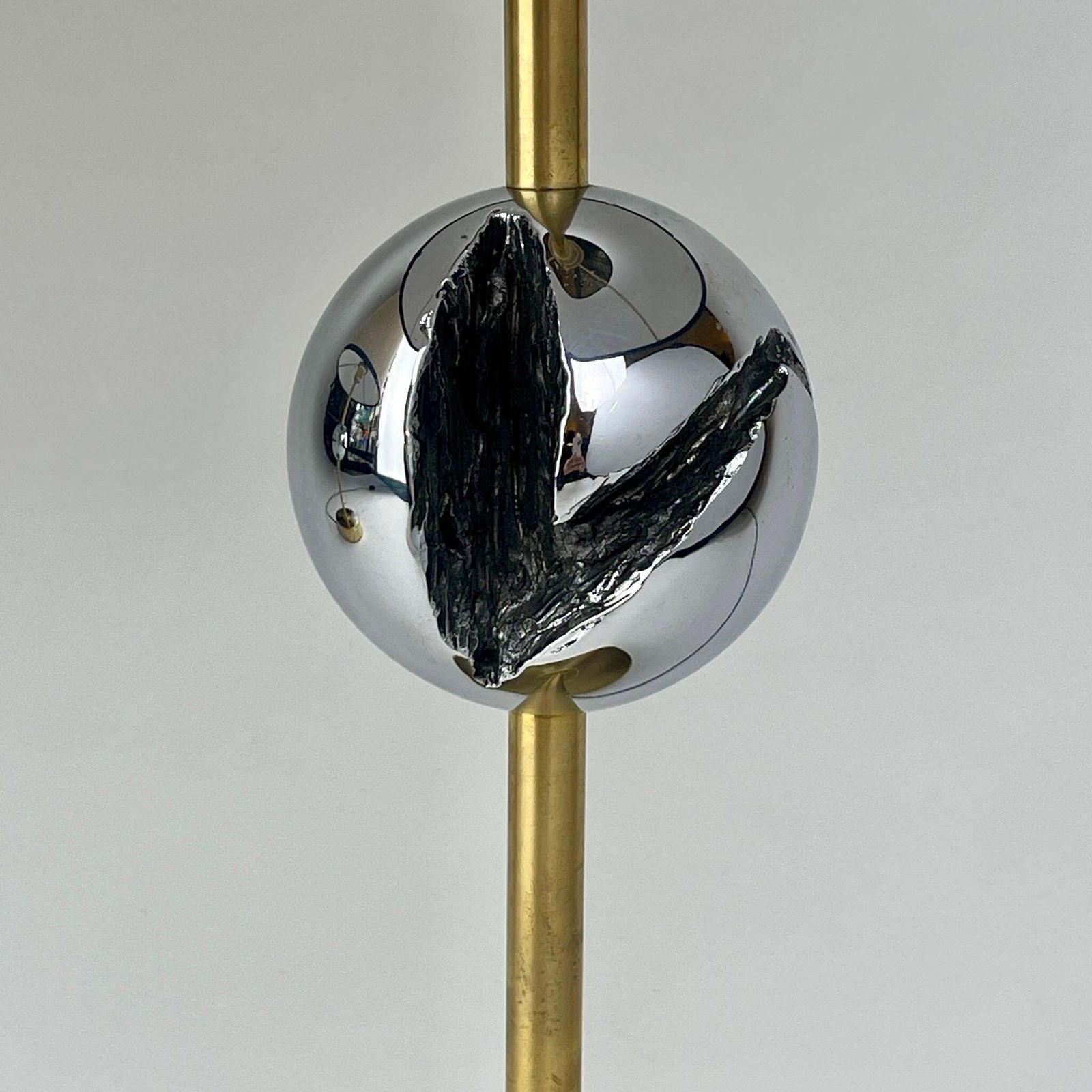 Late20th Century Pair Of Italian Sculptural Nickel & Brass Table Lamps W/ Shades photo buy