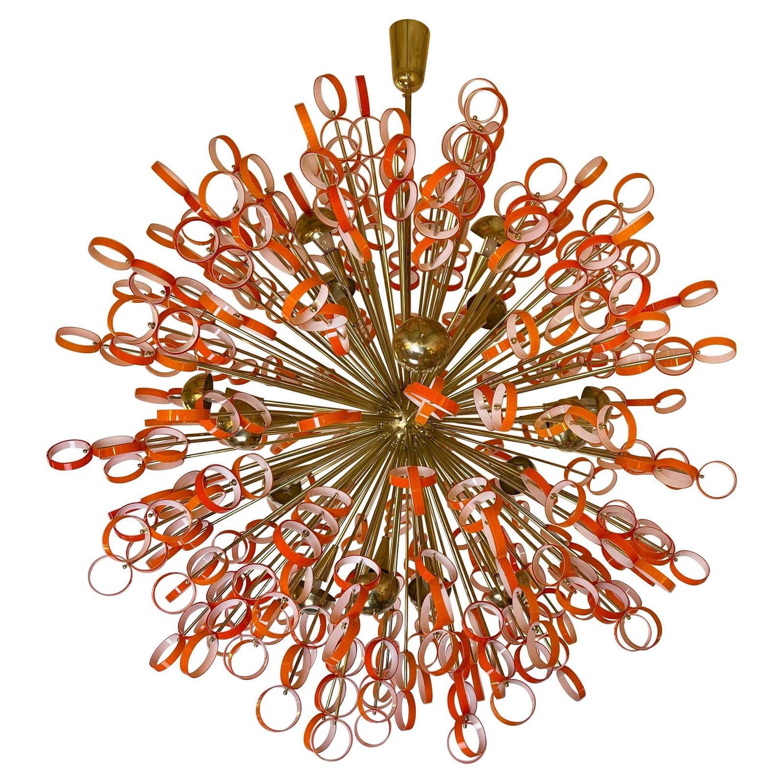 Late 20th Century Sputnik Chandelier In Jacketed Orange & White Glass By Vistosi