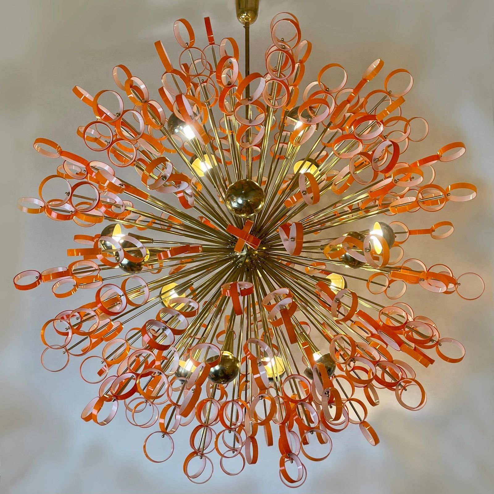 Late 20th Century Sputnik Chandelier In Jacketed Orange & White Glass By Vistosi photo furniture