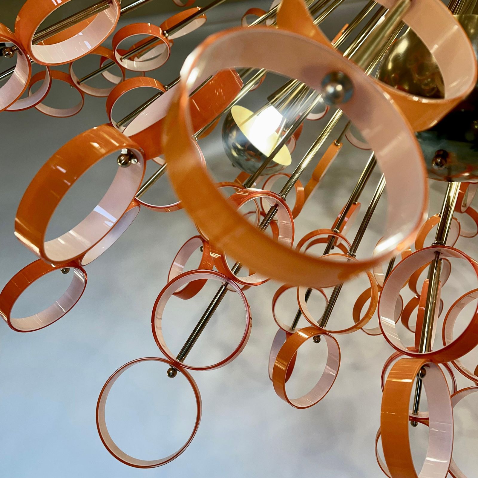 Late 20th Century Sputnik Chandelier In Jacketed Orange & White Glass By Vistosi photo vintage