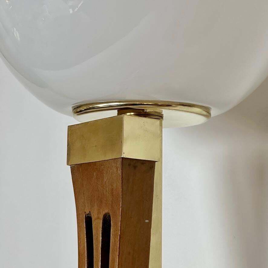photo furniture Late 20th Century Pair Of Walnut, Brass & Faded Blown Murano Glass Table Lamps