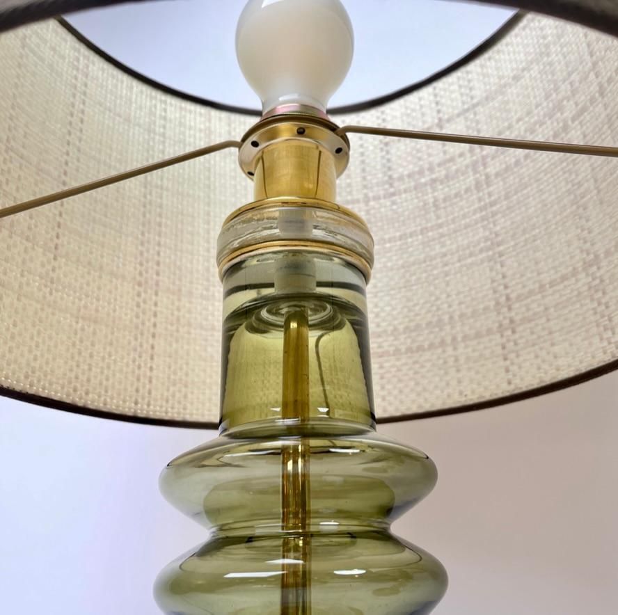 Late 20th Century Pair Of Brass & Green/Gold Murano Art Glass Table Lamps photo 4083.0