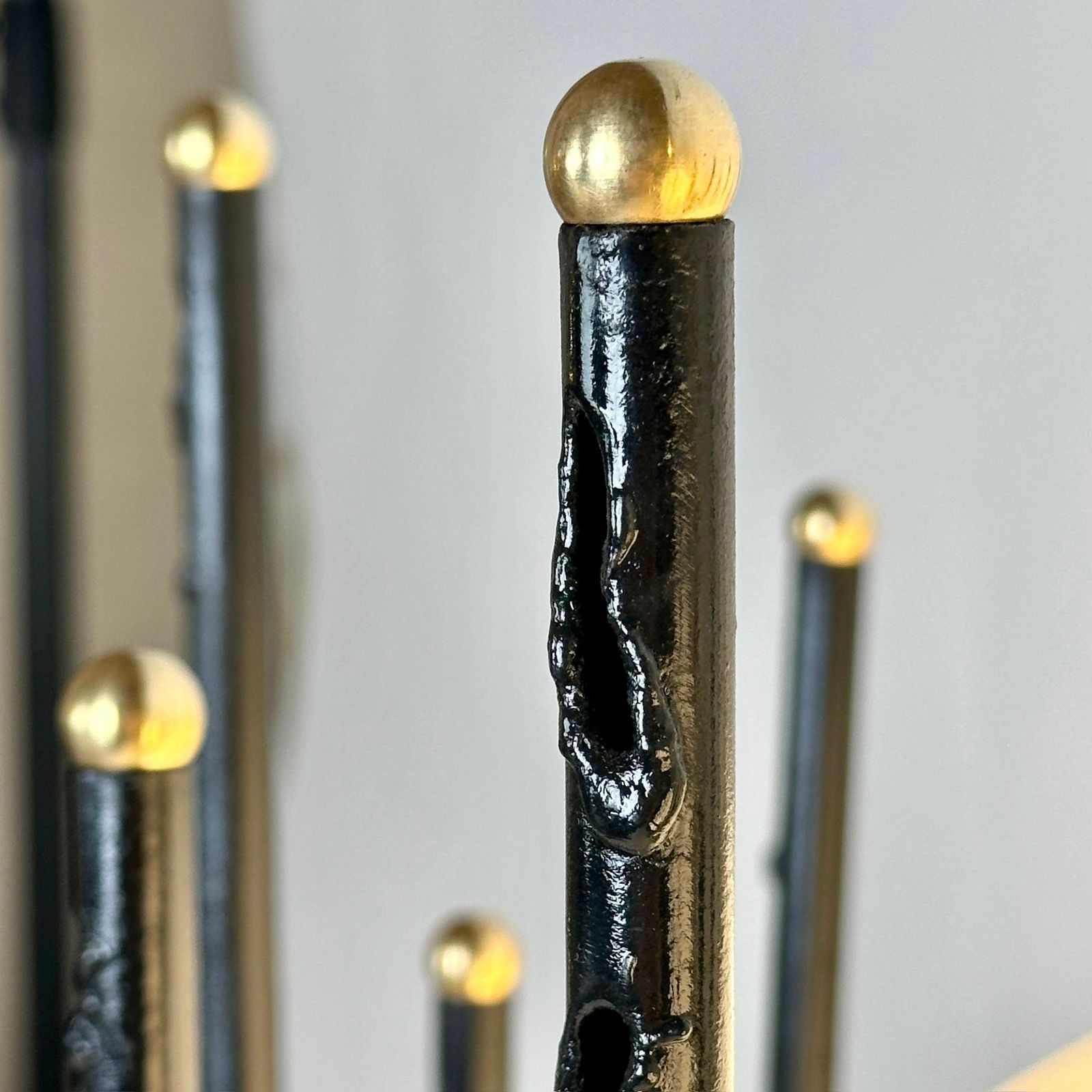 photo buy Late20th Century Pair Of Black Iron, Brass & Opaline Glass Brutalist Table Lamps