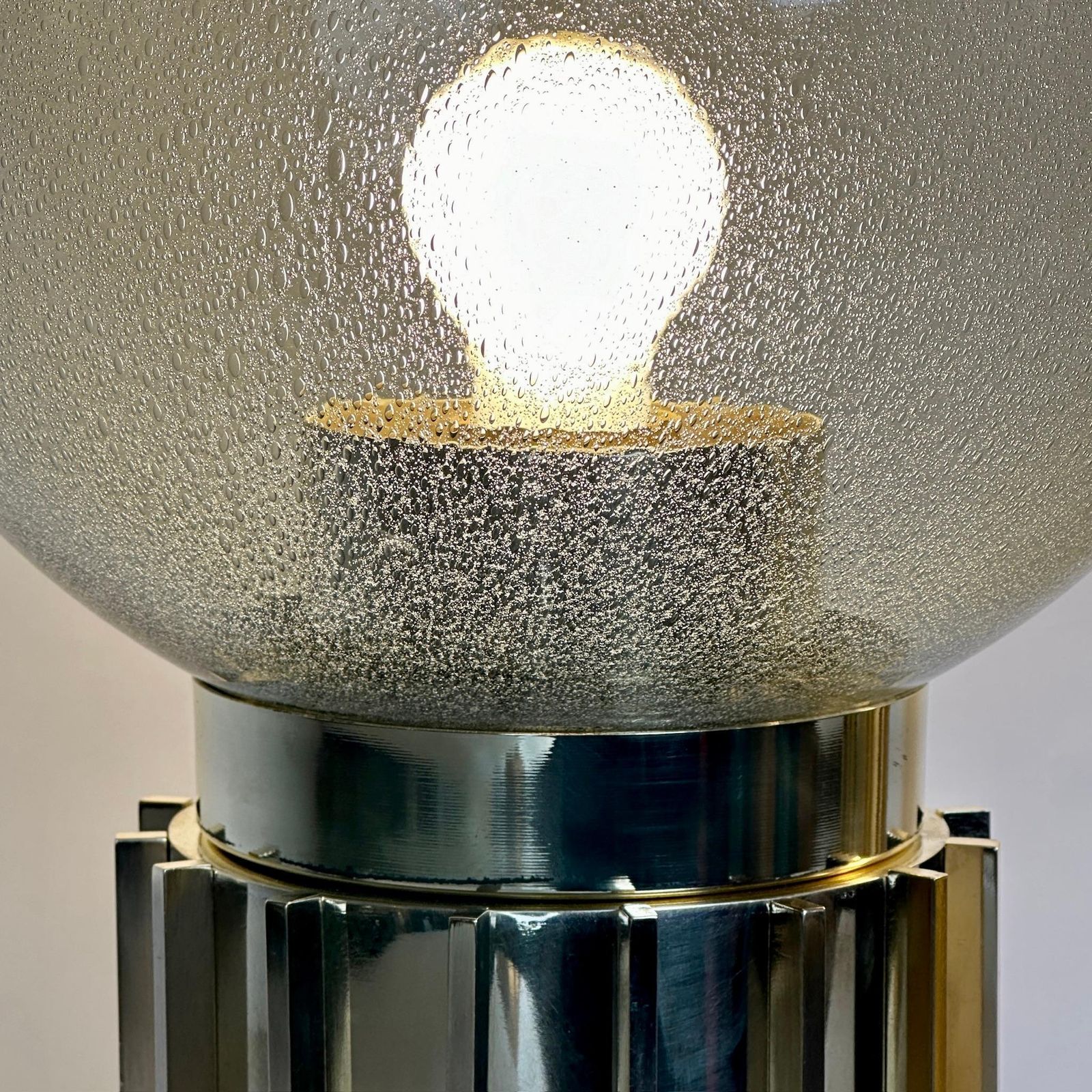 Late 20th Century Pair Of Brass & Smoked Pulegoso Murano Art Glass Table Lamps photo 3914.0