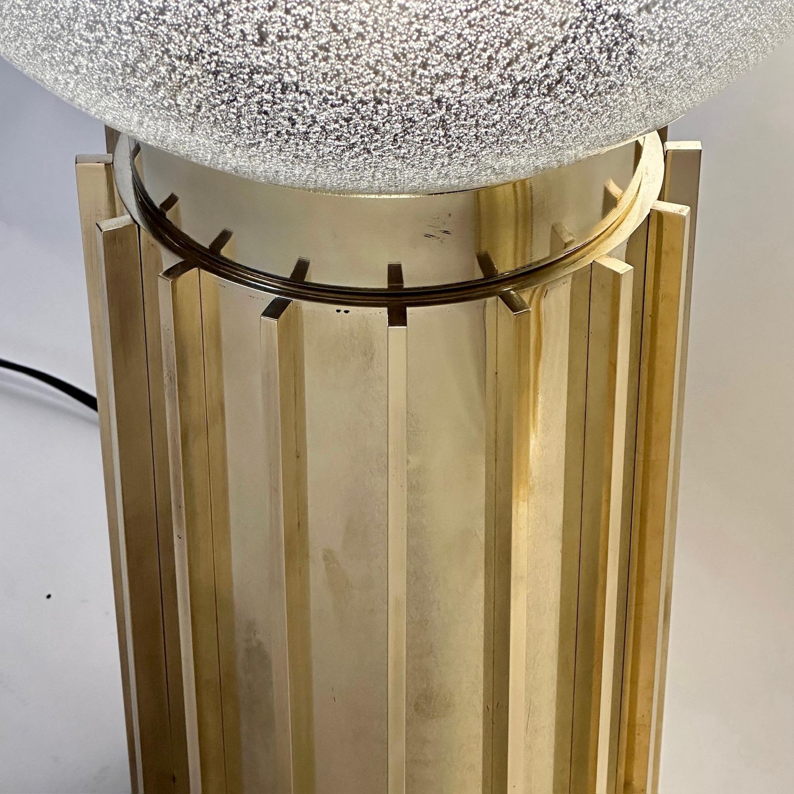 Late 20th Century Pair Of Brass & Smoked Pulegoso Murano Art Glass Table Lamps photo vintage