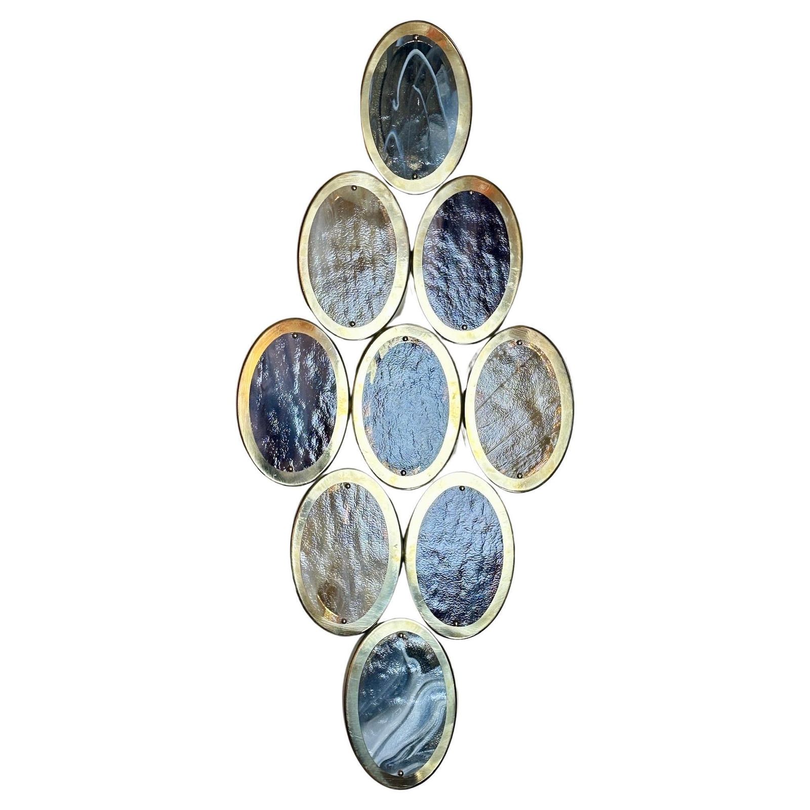 Late 20th Century, Pair Of Brass & Oval Multicolored Murano Art Glass Sconces