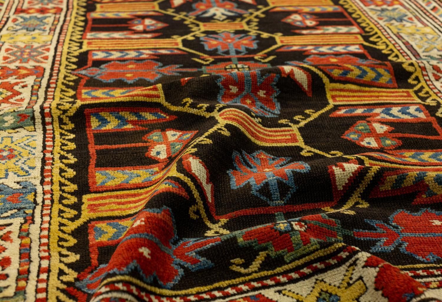 Antique Caucasian Kuba Rug With All Over Field In Yellow & Brown Tones 1880 1900 photo furniture