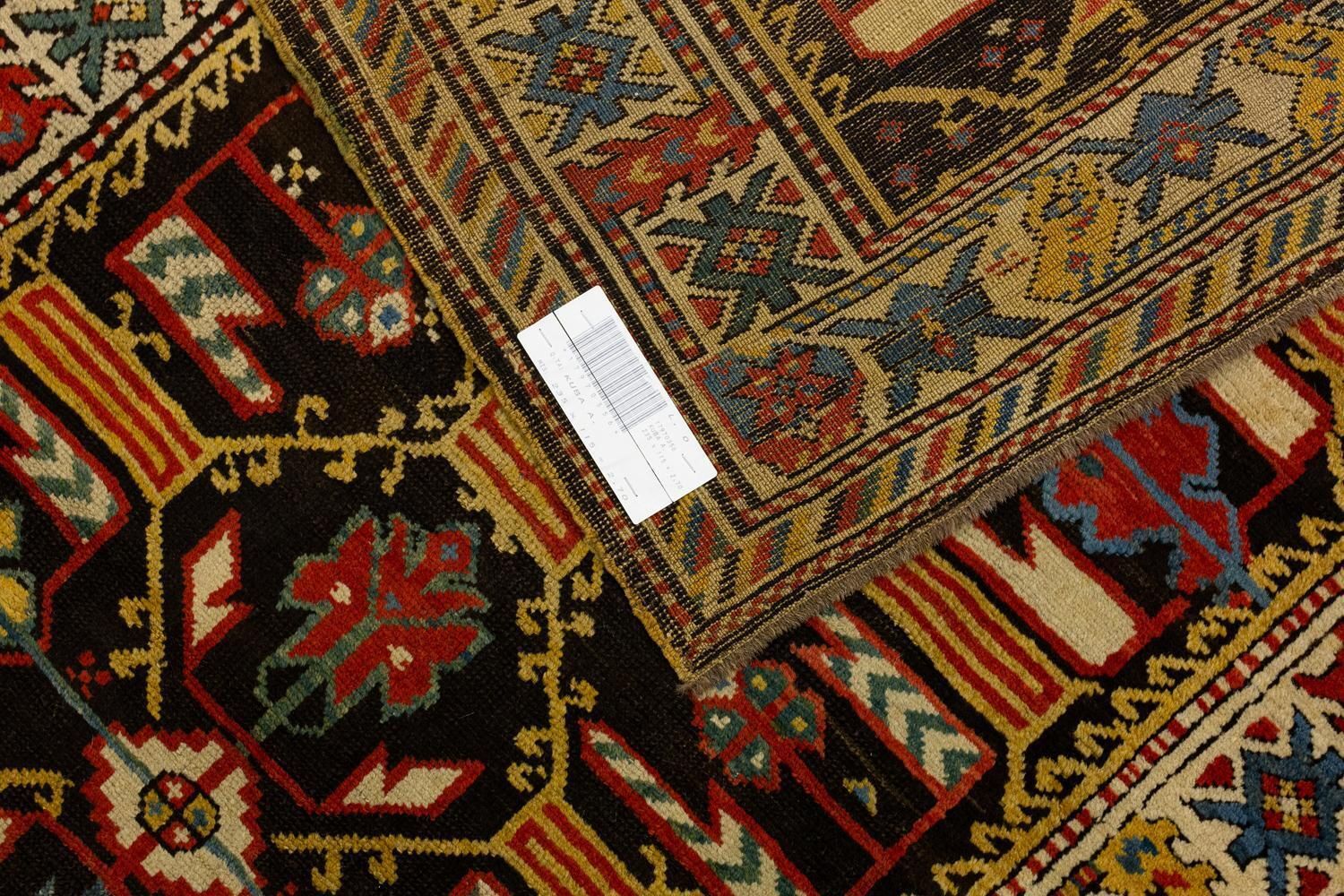 Antique Caucasian Kuba Rug With All Over Field In Yellow & Brown Tones 1880 1900 photo for sale