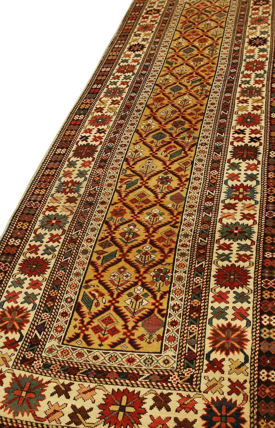 Antique Caucasian Daghestan Abstract Crab Design Rug 3' 2" × 9' 5" photo for sale