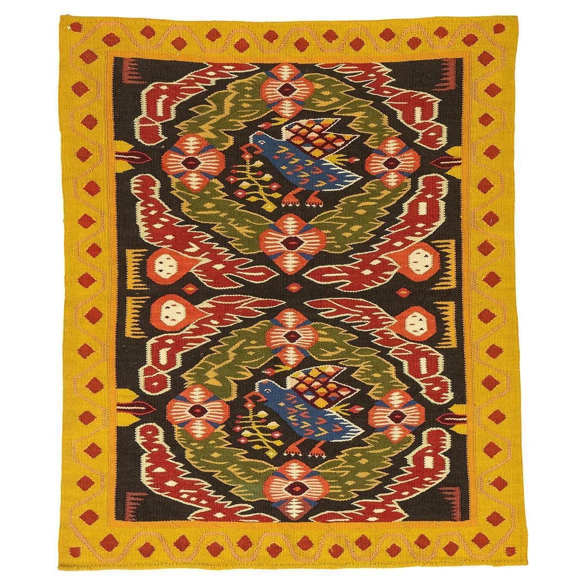 Scandinavian Rollakan Swedish Rug Bird Design