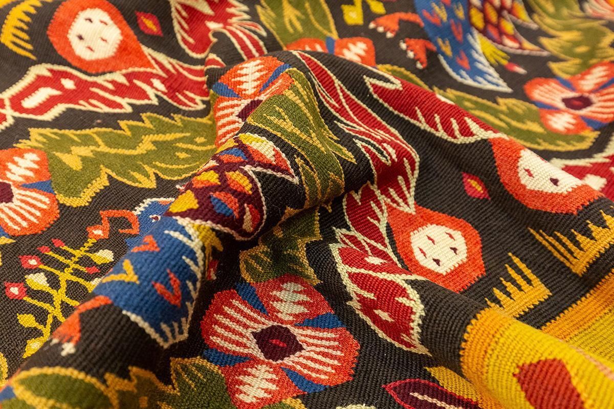 Scandinavian Rollakan Swedish Rug Bird Design photo vintage