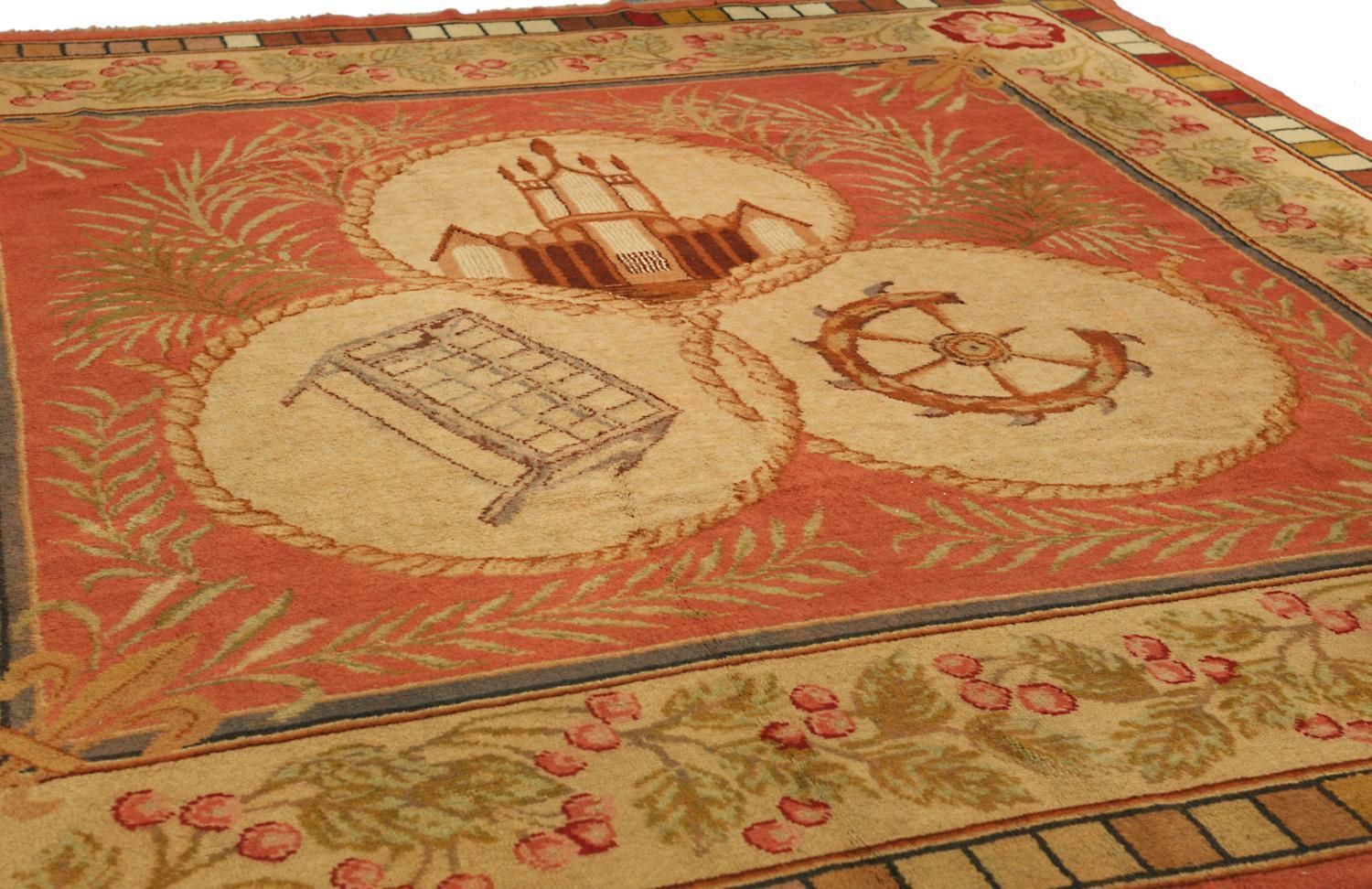 Circa 1940 Vintage European Wool Rug With Medallion photo for sale