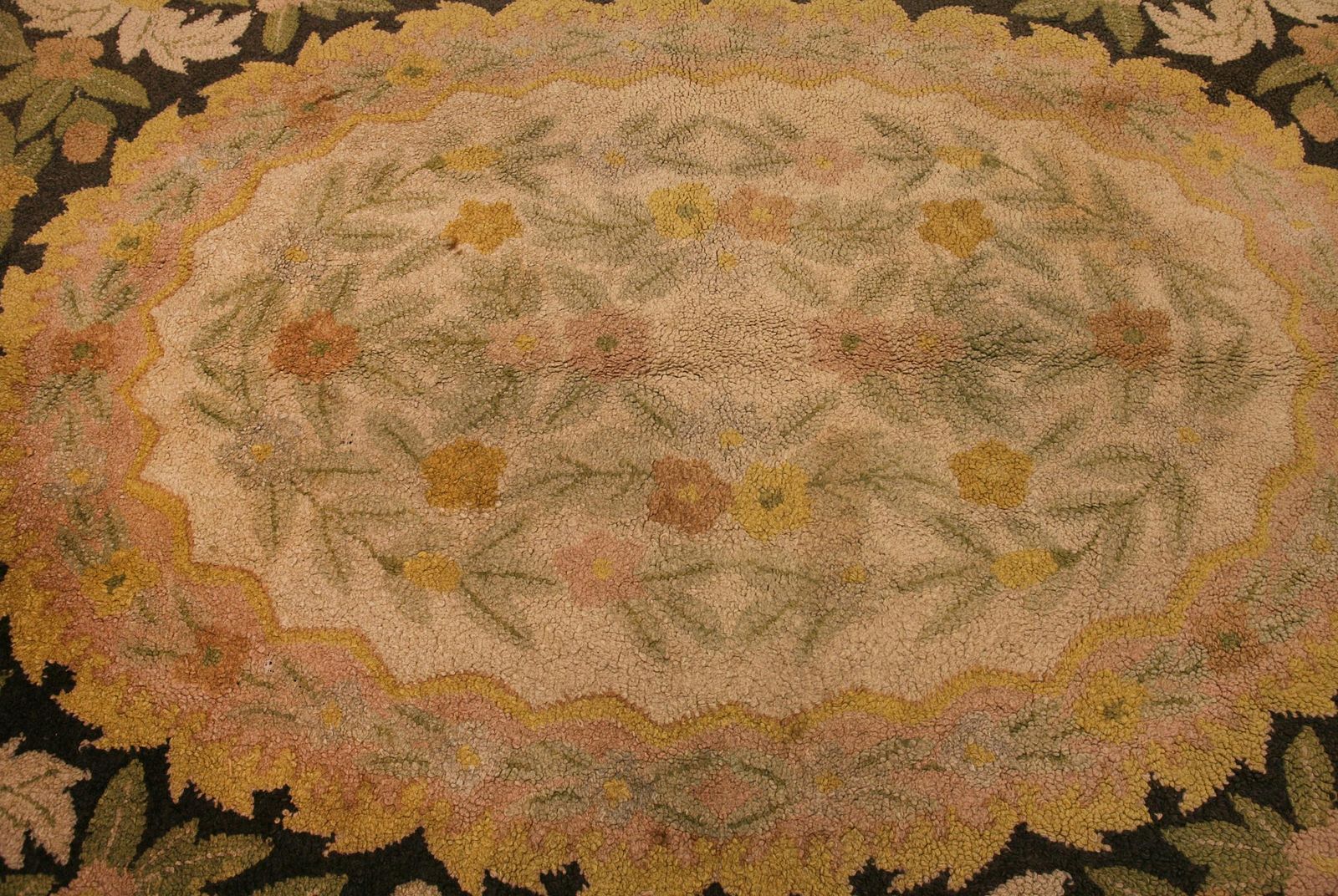 Antique American Oval Shape Hook Floral Field Rug, Ca. 1920 photo furniture