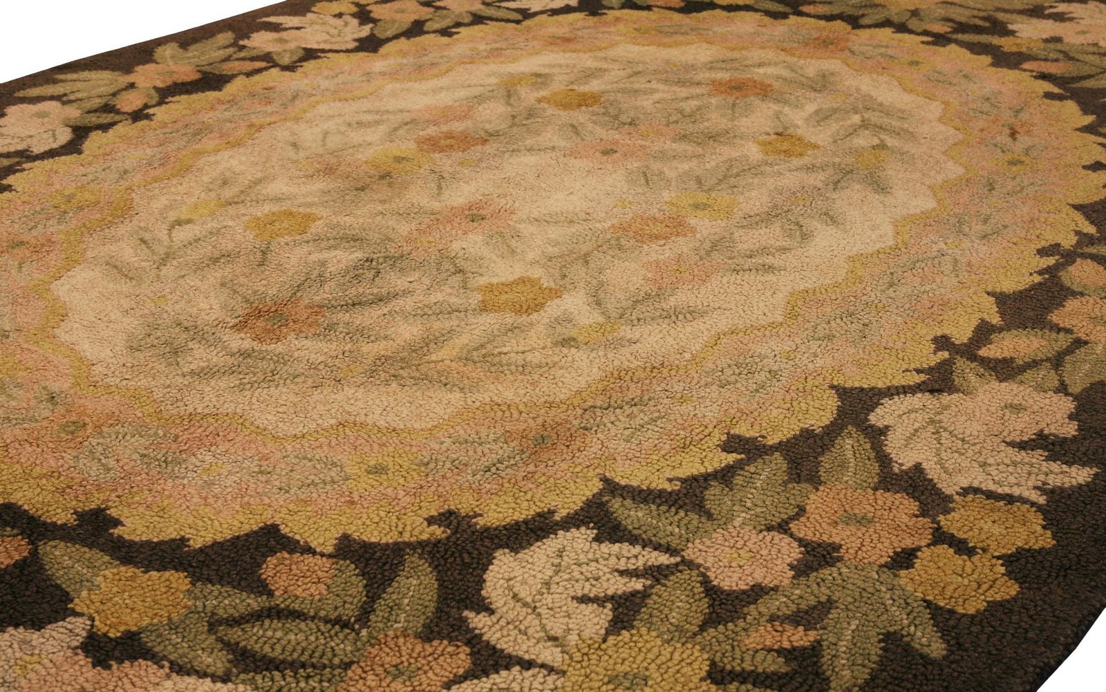 Antique American Oval Shape Hook Floral Field Rug, Ca. 1920 photo 1019.0