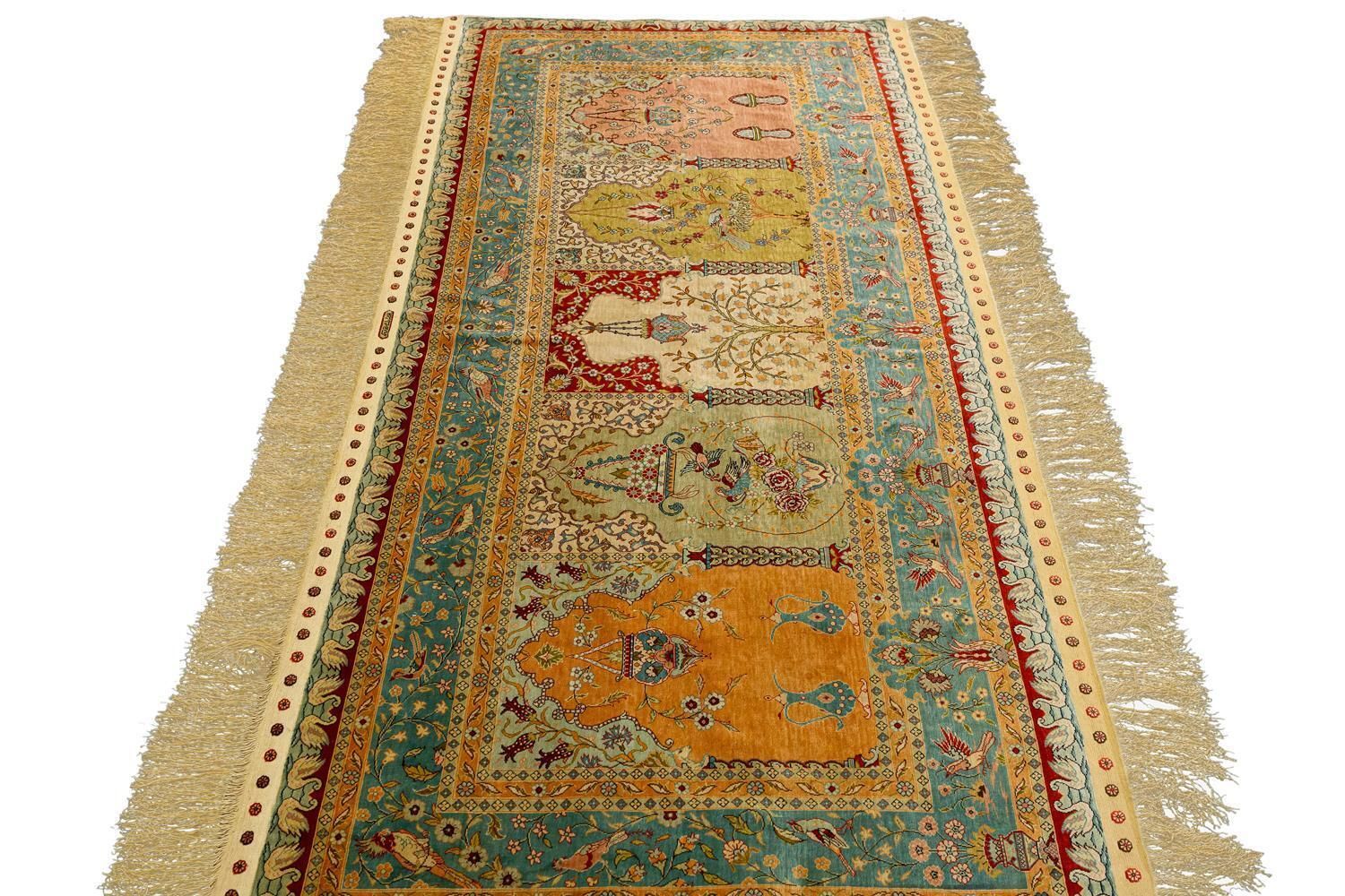 Turkish Hereke Saf Design Signed Silk Rug, 1950 1970 photo vinterior