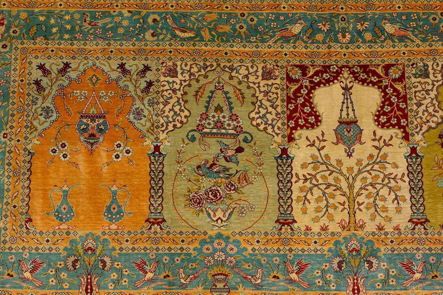 photo furniture Turkish Hereke Saf Design Signed Silk Rug, 1950 1970