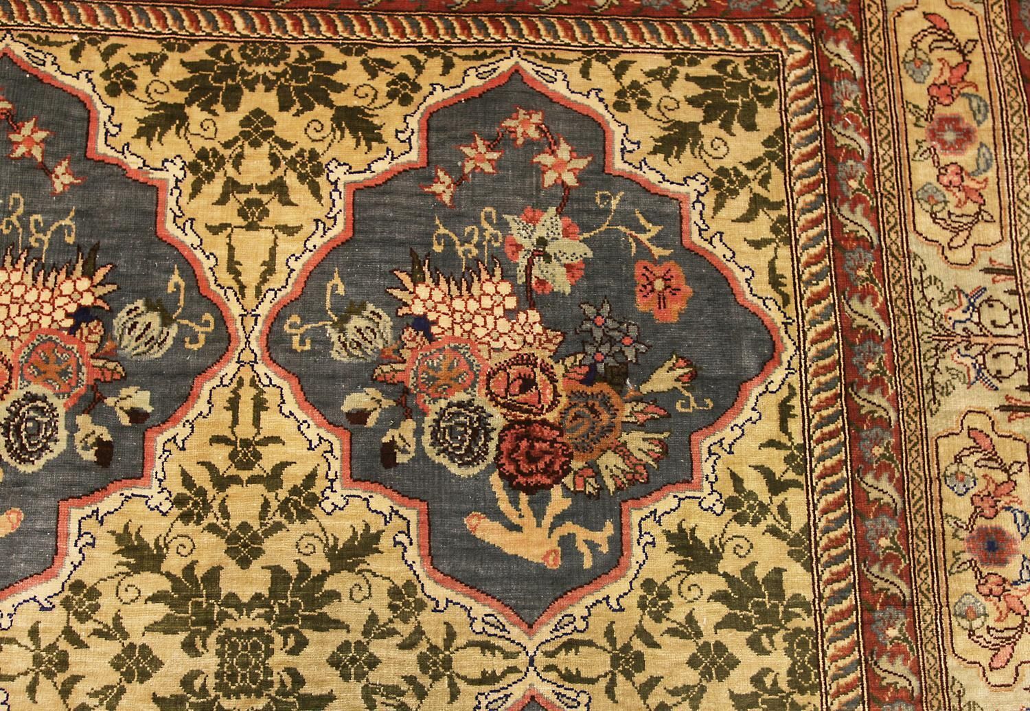 Turkish Hereke Silk & Metal Signed Rug, Garden Of Paradise, 21st Century photo Textiles