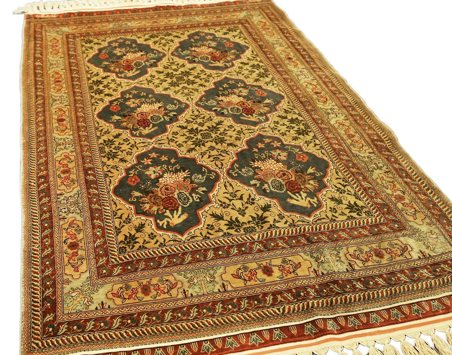 Turkish Hereke Silk & Metal Signed Rug, Garden Of Paradise, 21st Century photo 5859.0