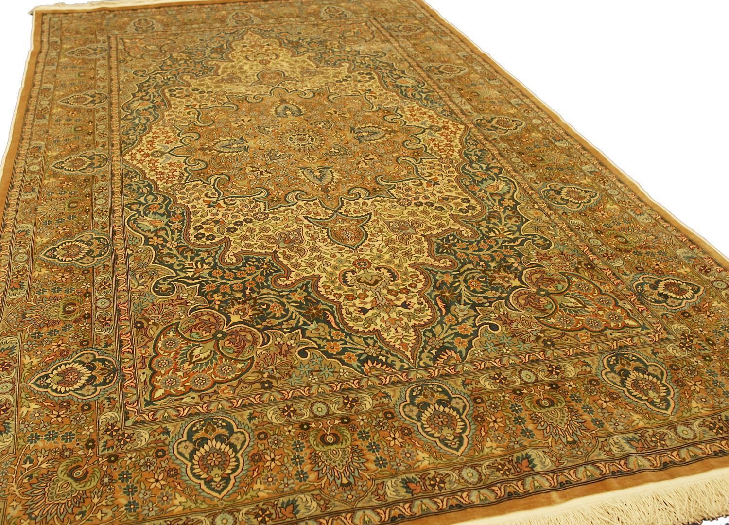 Turkish Signed Hereke Ivory Background Color Silk Extra Fine Rug, Xxi Century photo 6369.0