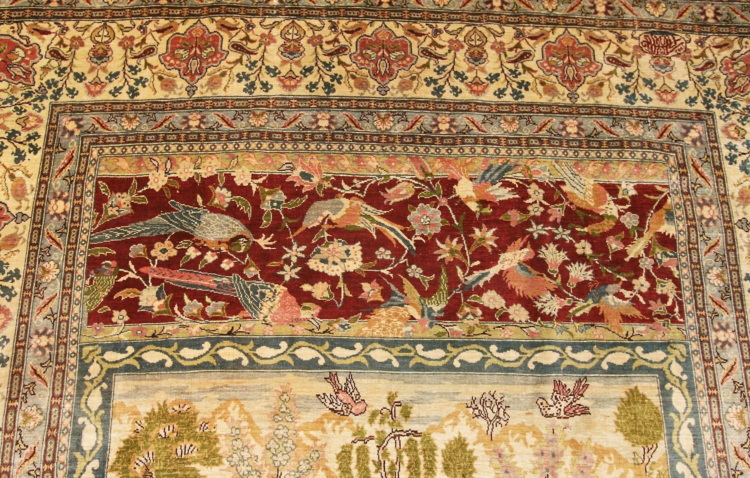 Signed "Paradise Rug" Turkish Hereke Silk & Metal Rug, Xxi Century photo vinterior