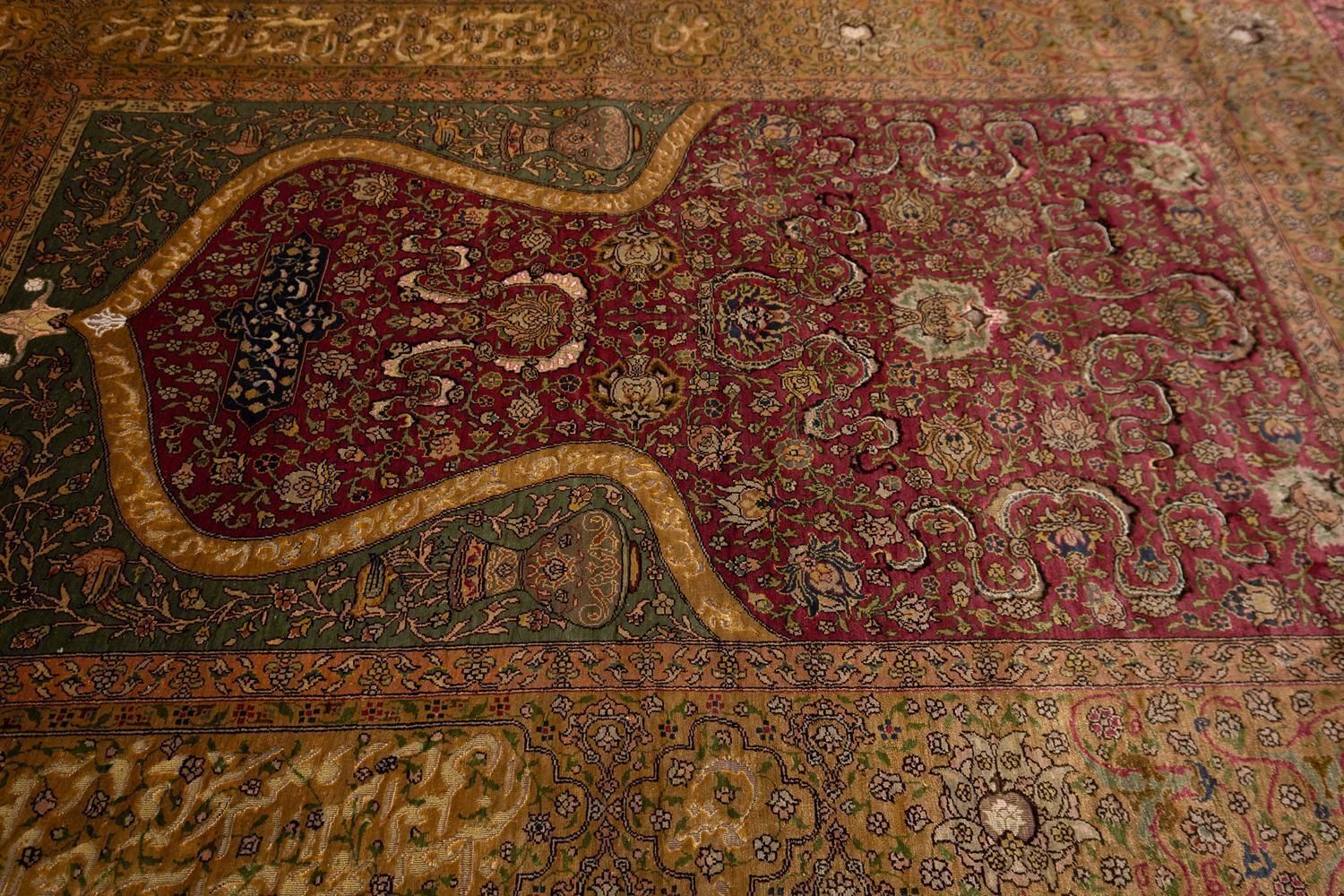 Rare Turkish Antique Signed “Zareh” Peyman Koum Kapi Rug photo furniture