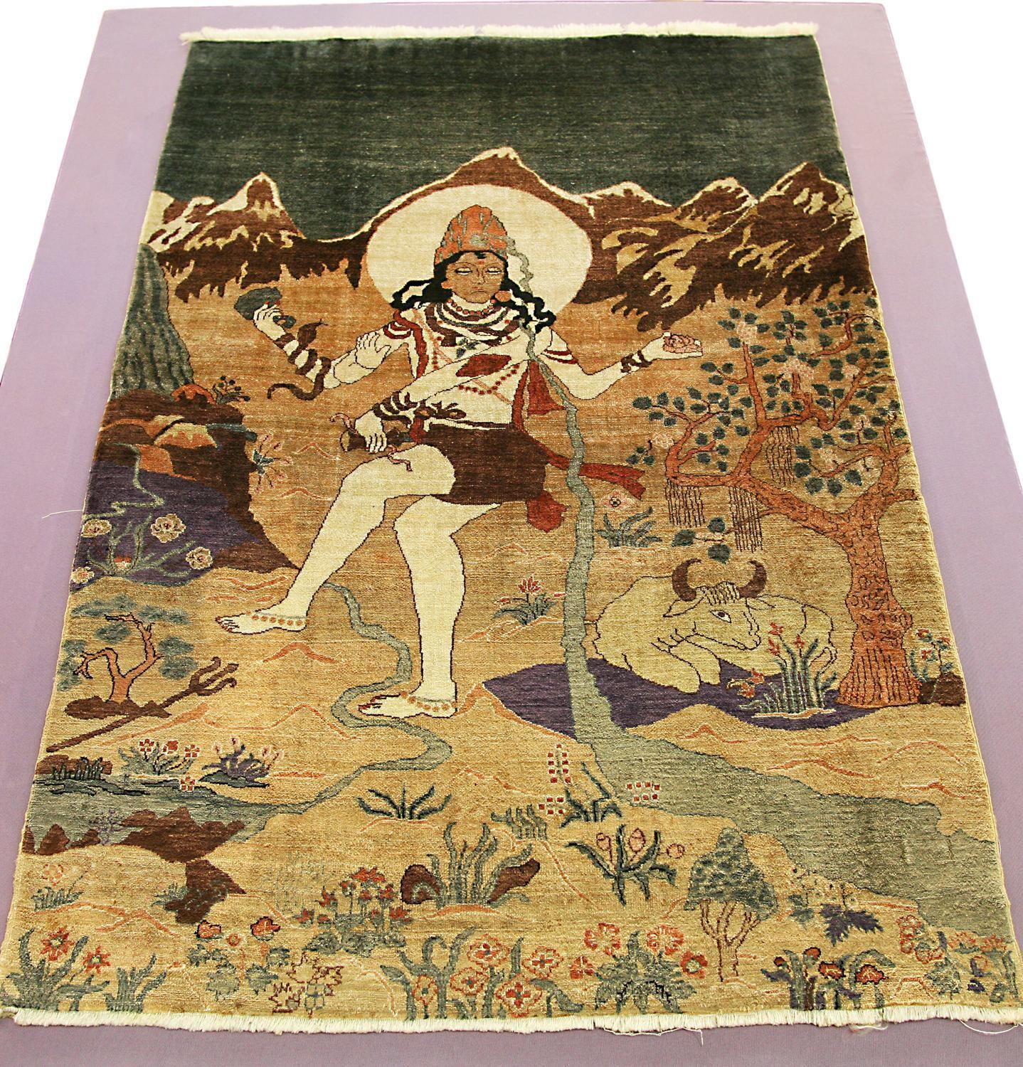 Antique Indian God Design Silk Extremely Fine Deccani Rug, 1900 1920 photo furniture