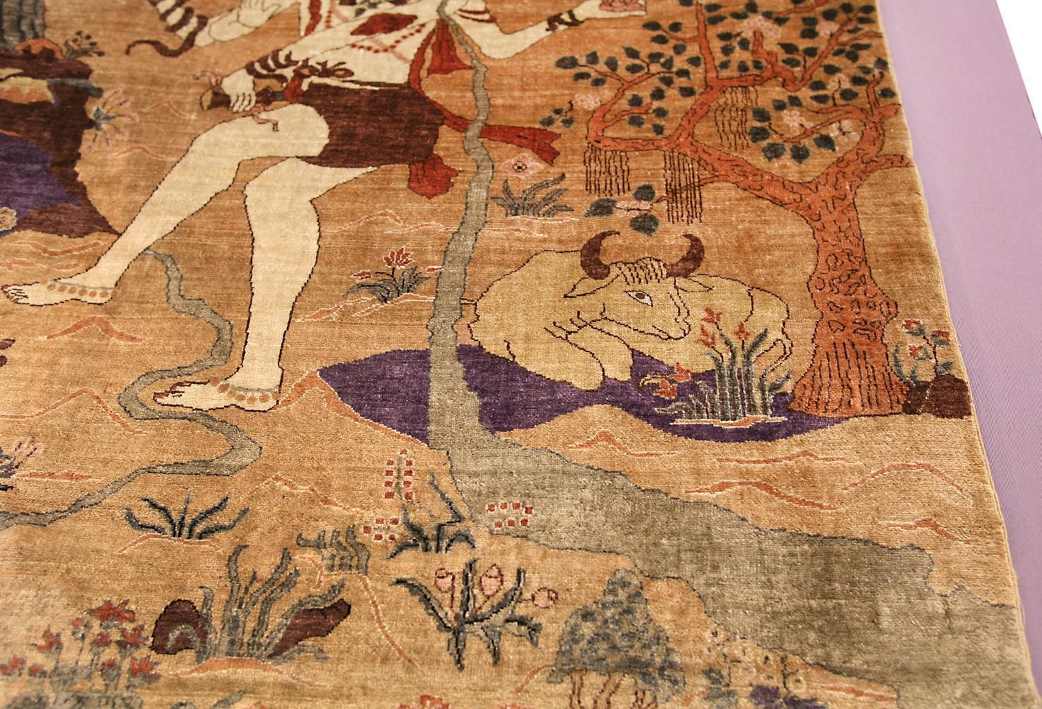 Antique Indian God Design Silk Extremely Fine Deccani Rug, 1900 1920 photo Textiles