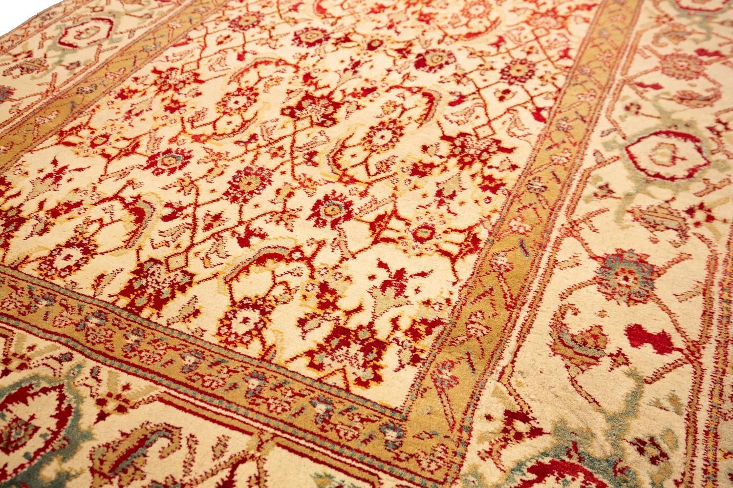 Indian Agra Fish Design Antique Rug Ivory Field Floral All Over photo buy