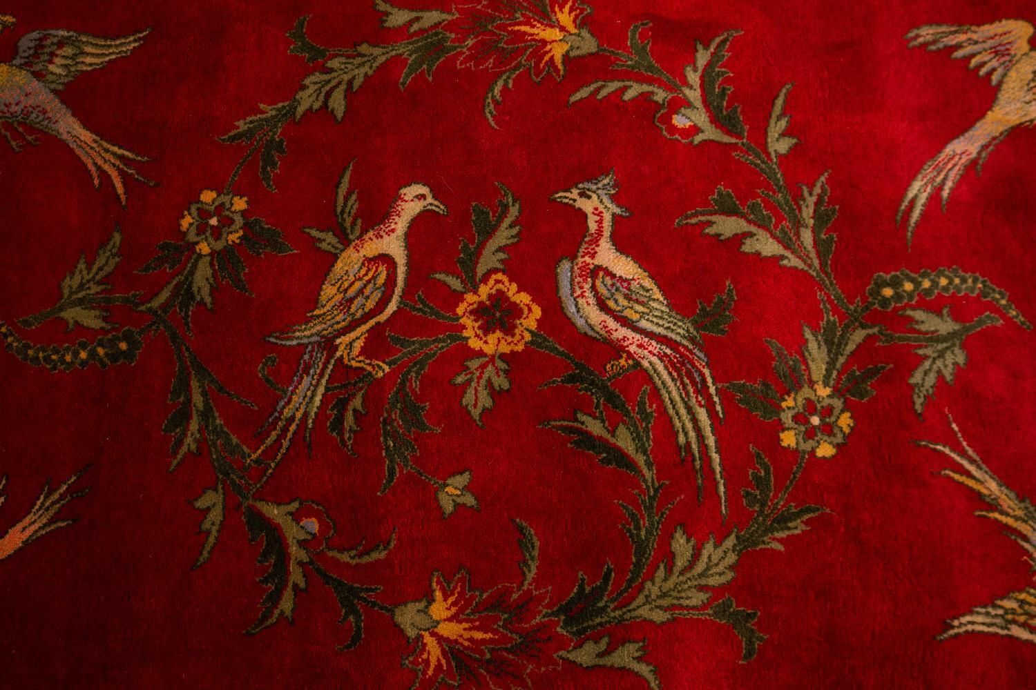 European Rug Cherry Field With Birds And Flower Rings, Ca. 1880 photo buy