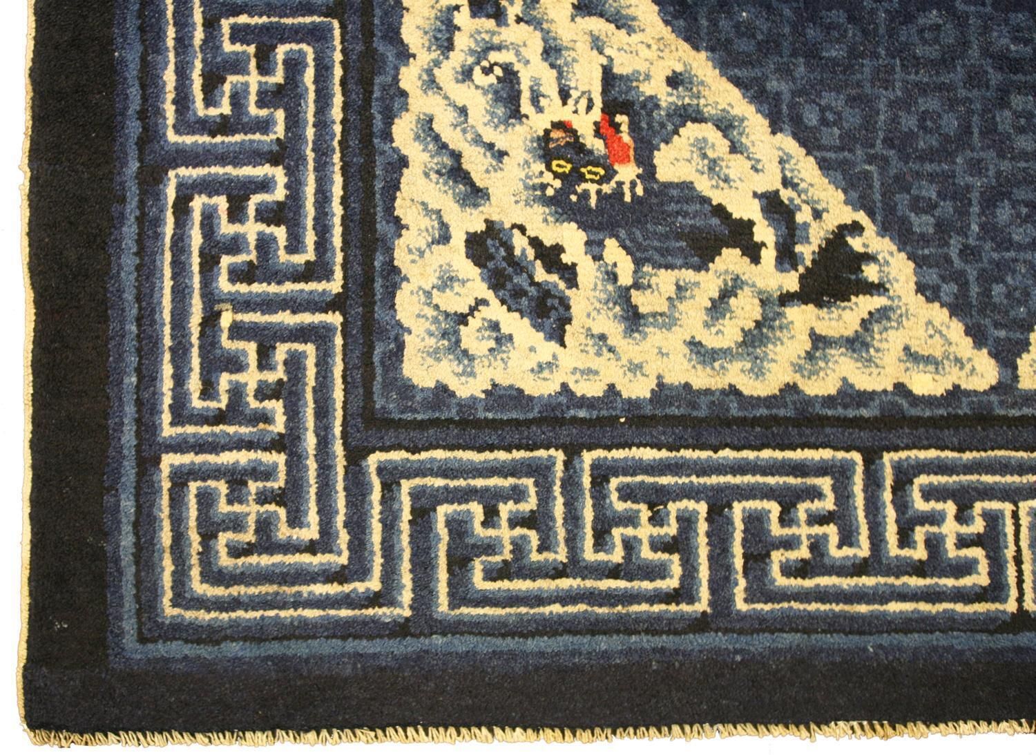 Antique Chinese Ningxia Rug Floating Dragon Design photo furniture