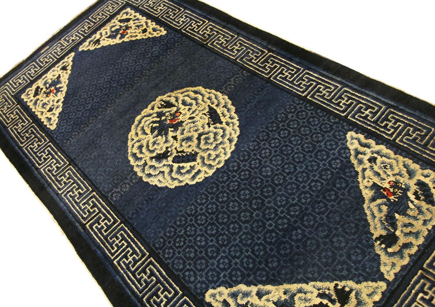 Antique Chinese Ningxia Rug Floating Dragon Design photo for sale
