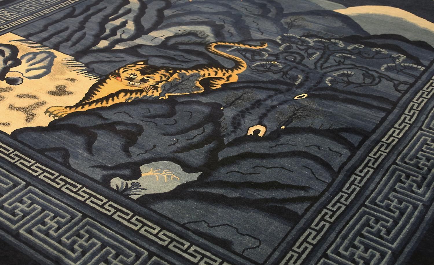 Tiger Rug Antique Peking Midnight Blue, Ca. 1900 photo buy