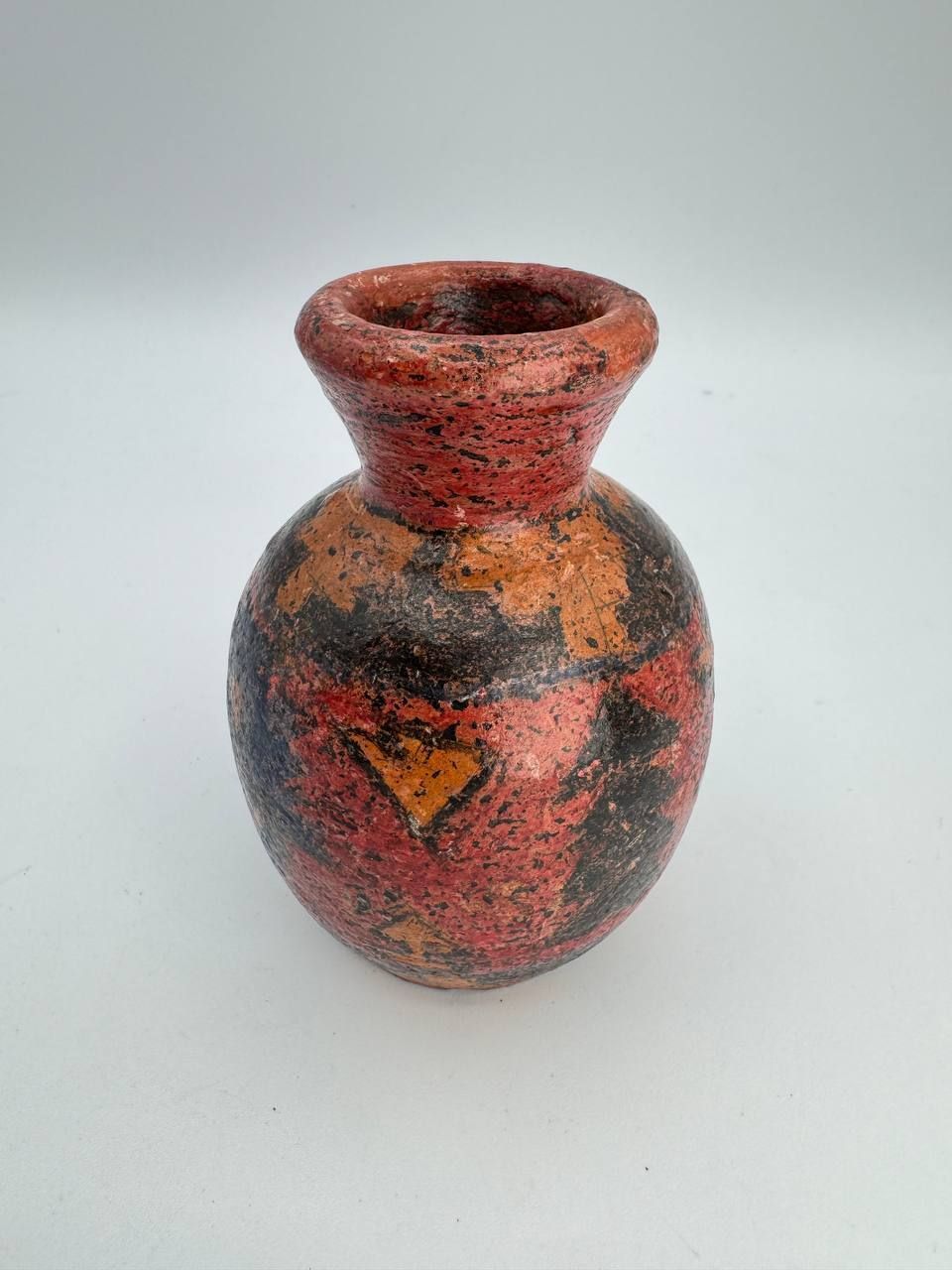Handcrafted Mini Terracotta Vase Tribal Design – Red/Orange/Black – Philippines Pottery 4.5”